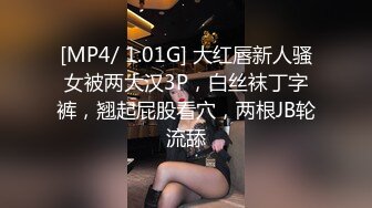 [MP4/ 1.01G] 大红唇新人骚女被两大汉3P，白丝袜丁字裤，翘起屁股看穴，两根JB轮流舔